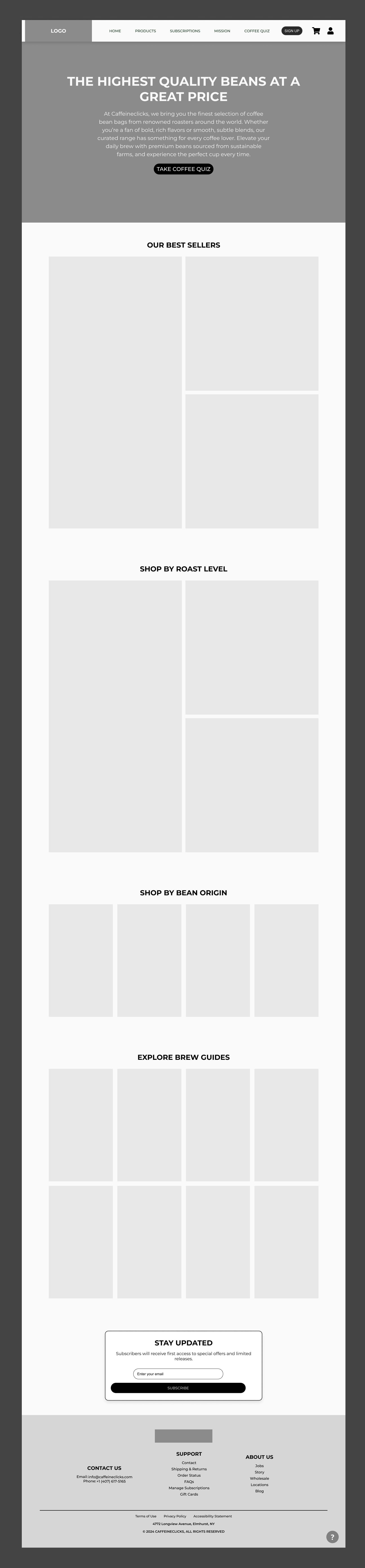CaffeineClicks Home Wireframe