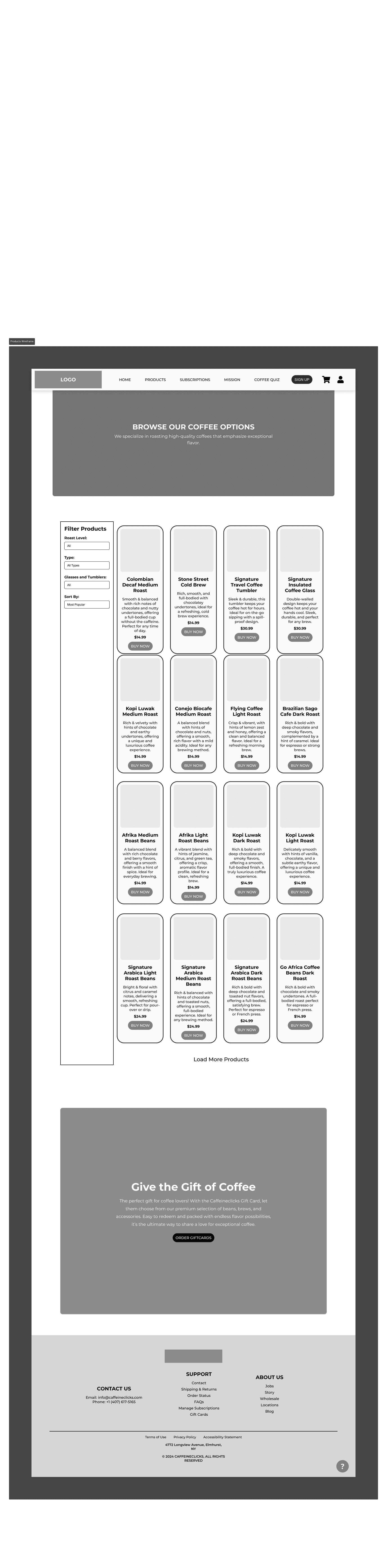 CaffeineClicks Products Wireframe