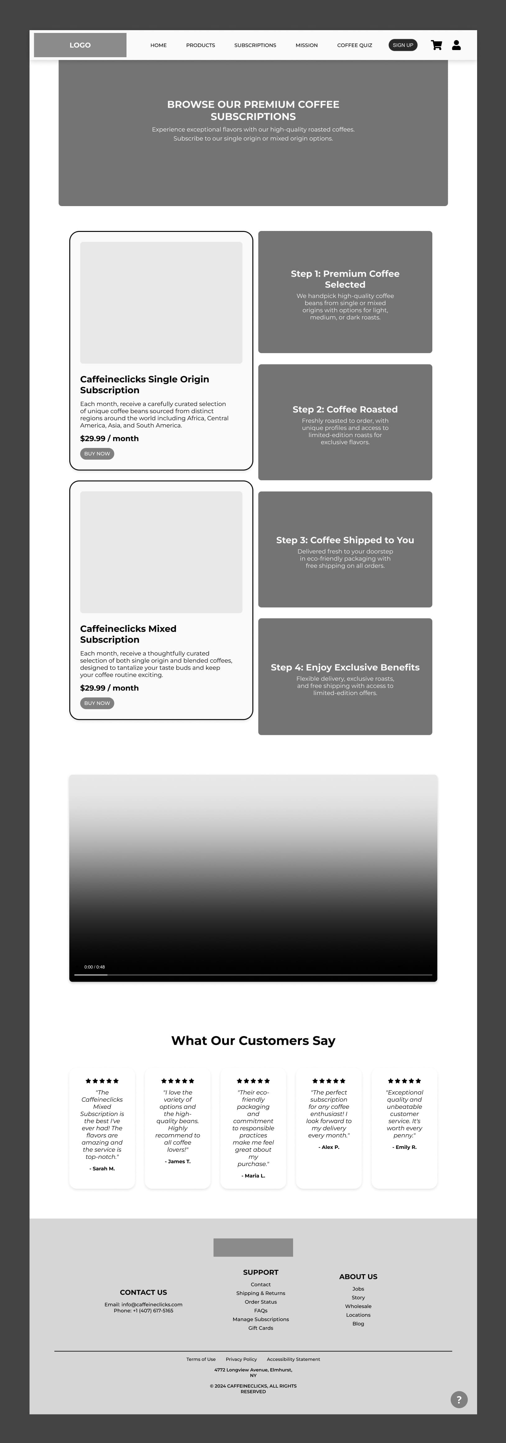CaffeineClicks Subscriptions Wireframe