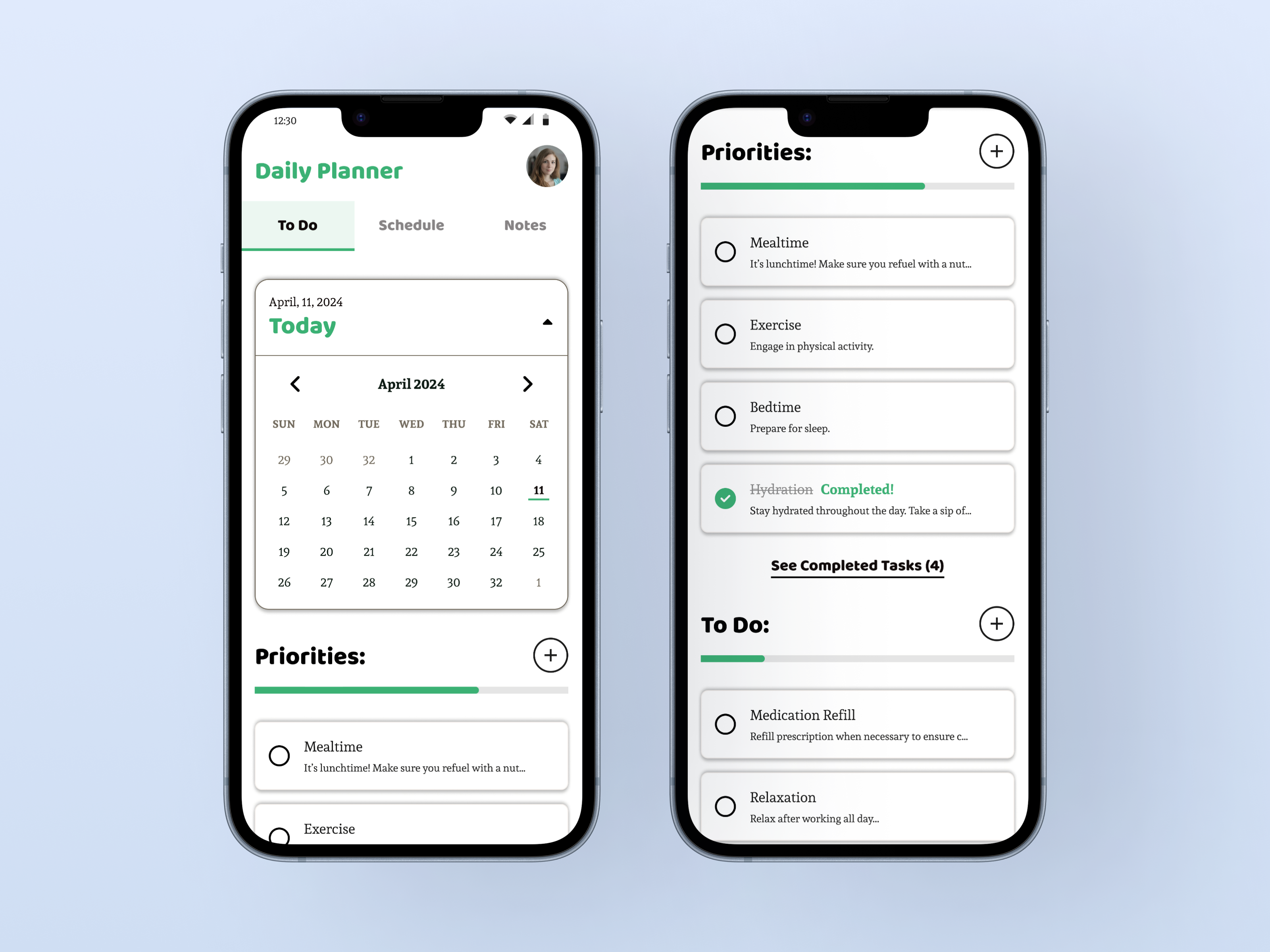 Caretaker UI Daily Planner Screen