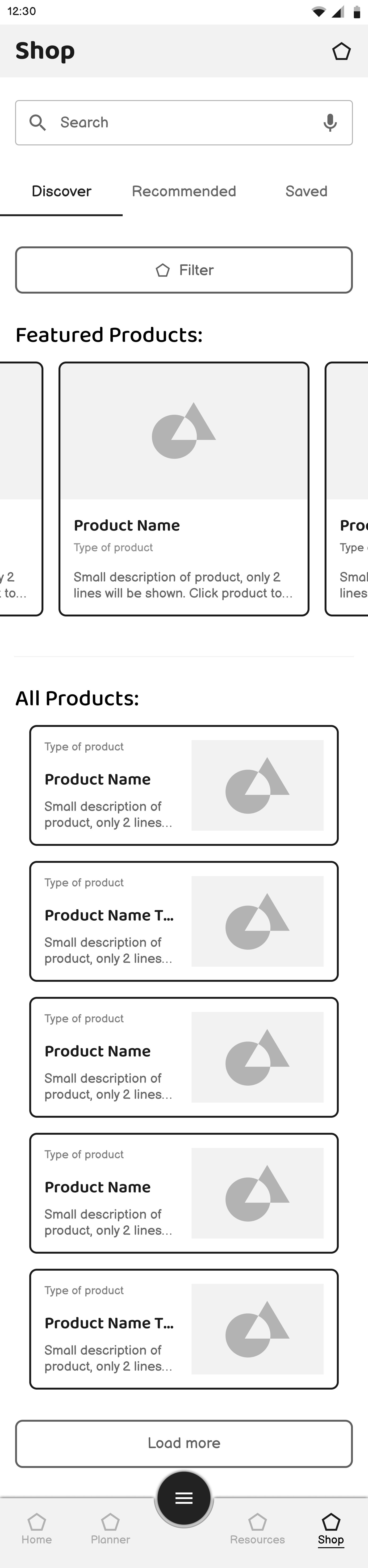 caretaker shop wireframe