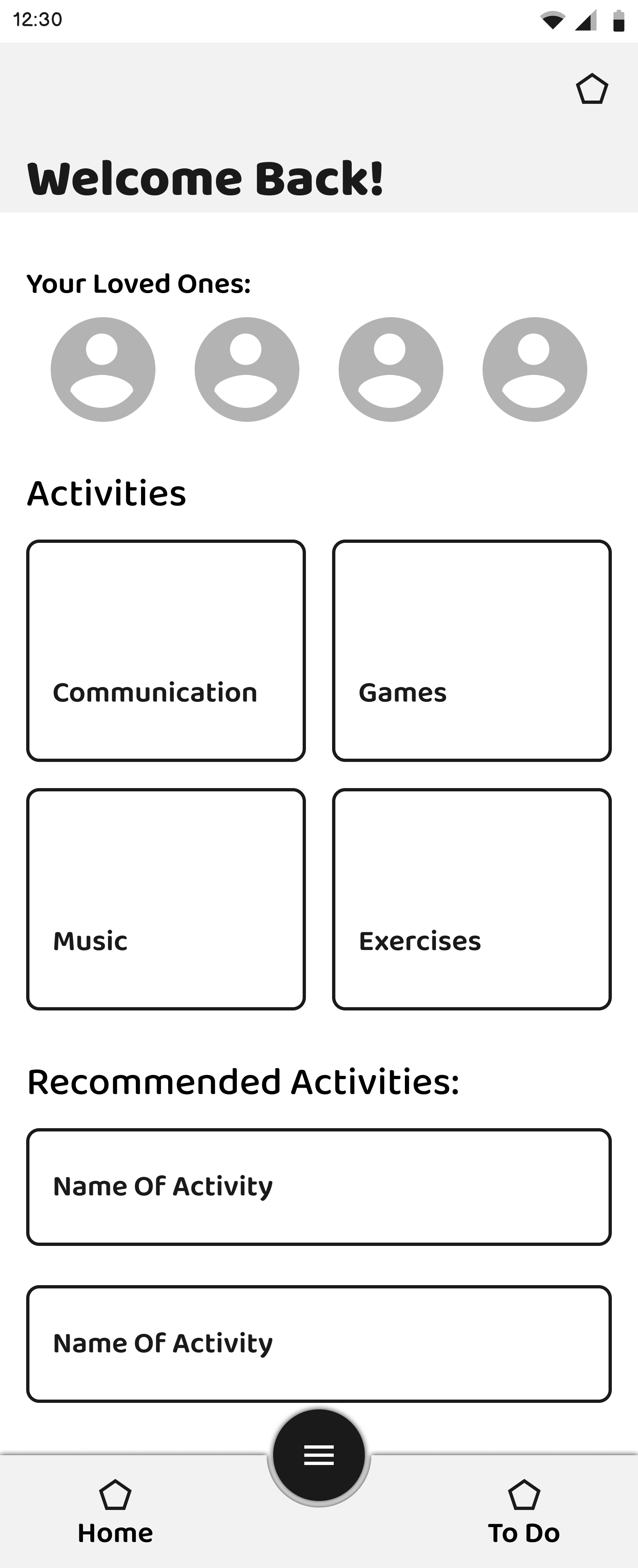 patient home wireframe