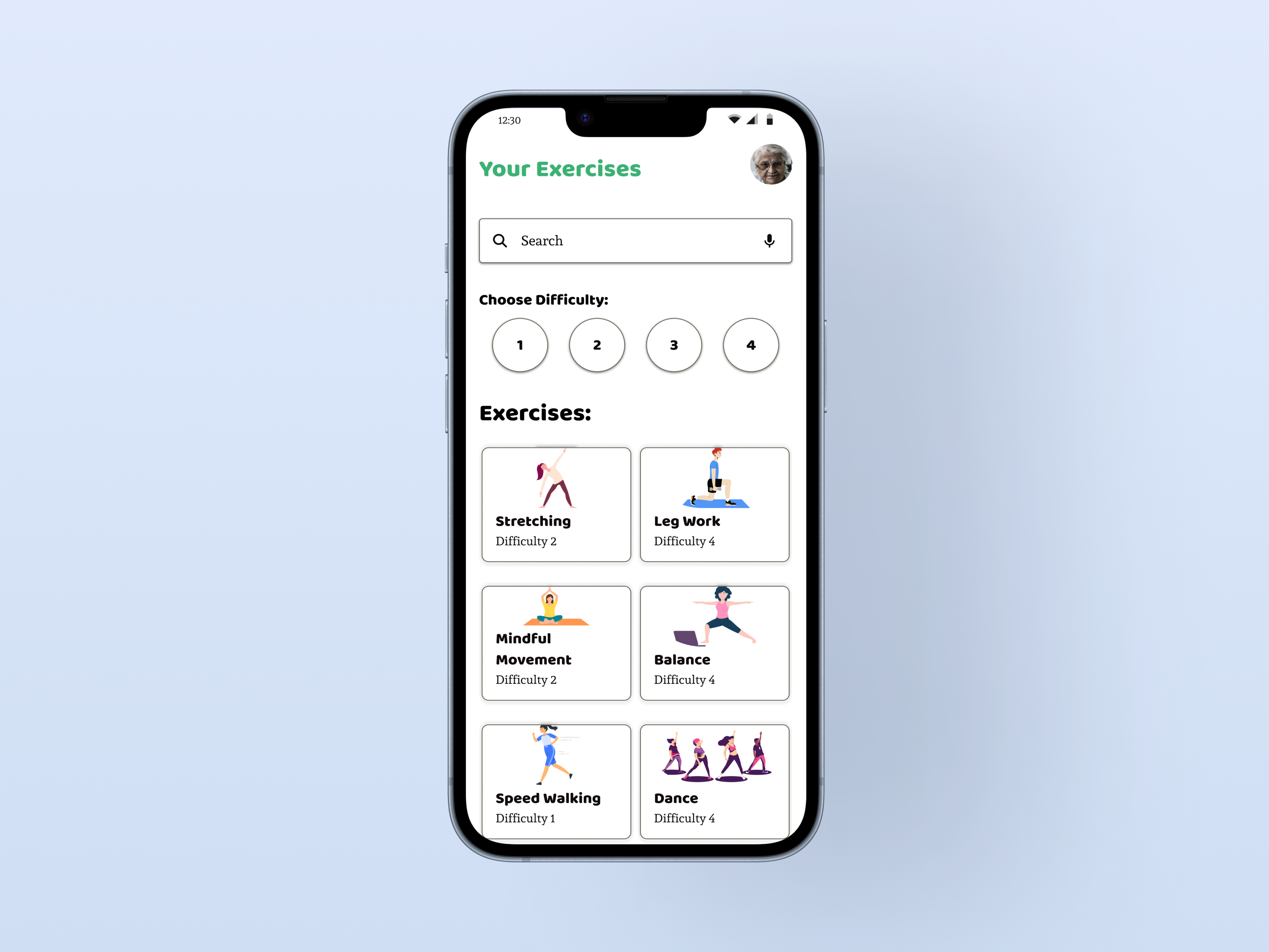 Patient UI Exercises Screen